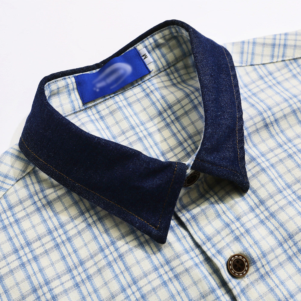 Cartoon embroidery plaid short sleeved shirt