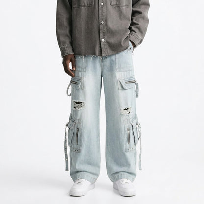 Retro ripped multi pocket workwear jeans for men | MuddyStock Originals