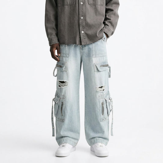 Retro ripped multi pocket workwear jeans for men | MuddyStock Originals