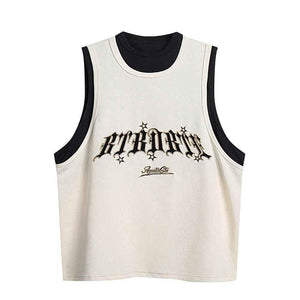 Sports Vest Casual Letter Embroidered Loose Top For Women Apricot
