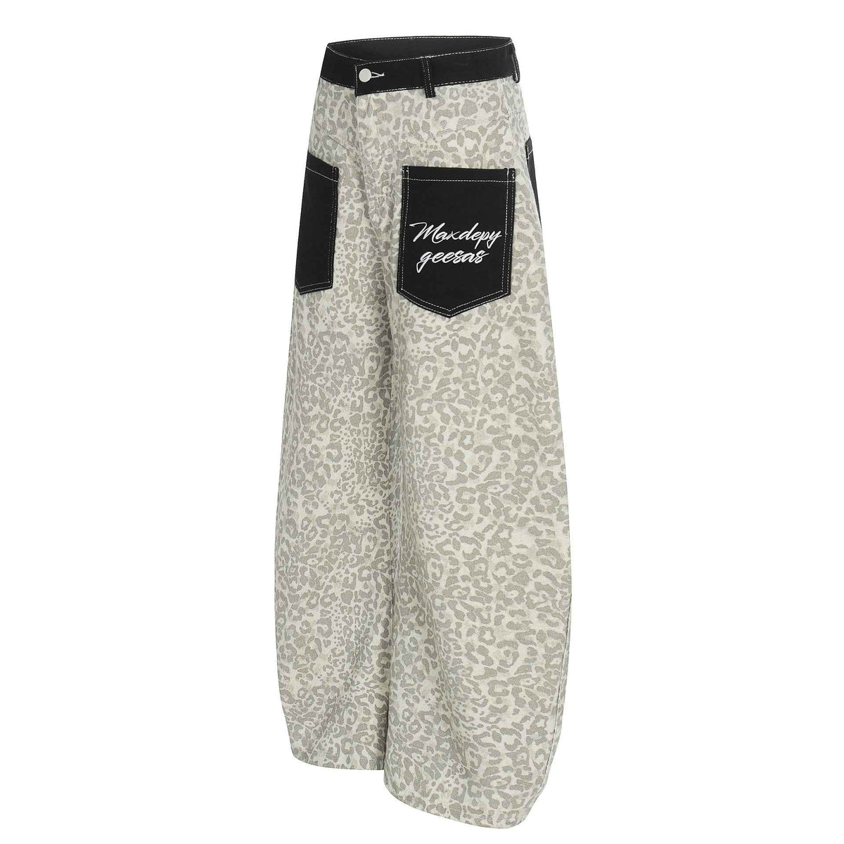 Color blocked leopard print washed curved knife jeans for women | MuddyStock Originals