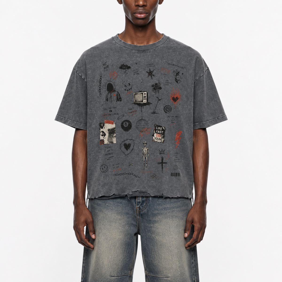 Snow Wash Raw-Hem Boxy T-shirt For Men