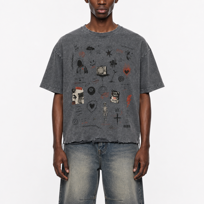 Snow Wash Raw-Hem Boxy T-shirt For Men
