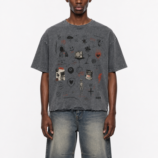 Snow Wash Raw-Hem Boxy T-shirt For Men