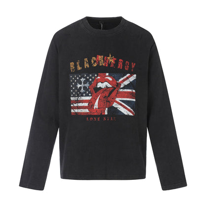 Waffle Knit Long Sleeve Crew Neck T-shirt For Men | MuddyStock Originals Black