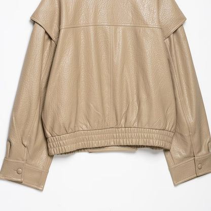 Women's Autumn Retro Lychee-Grain Leather Bomber Jacket Coat All Products