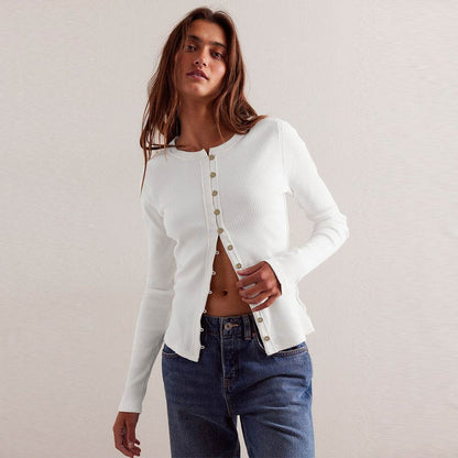 Round Neck Cardigan For Women Beige MuddyStock