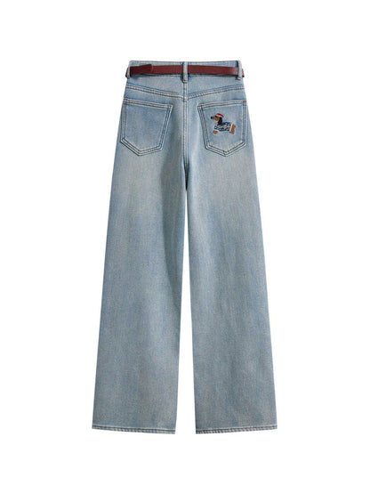 High Waist Slimming Loose Straight Fleece-lined Padded Wide Leg Jeans MuddyStock