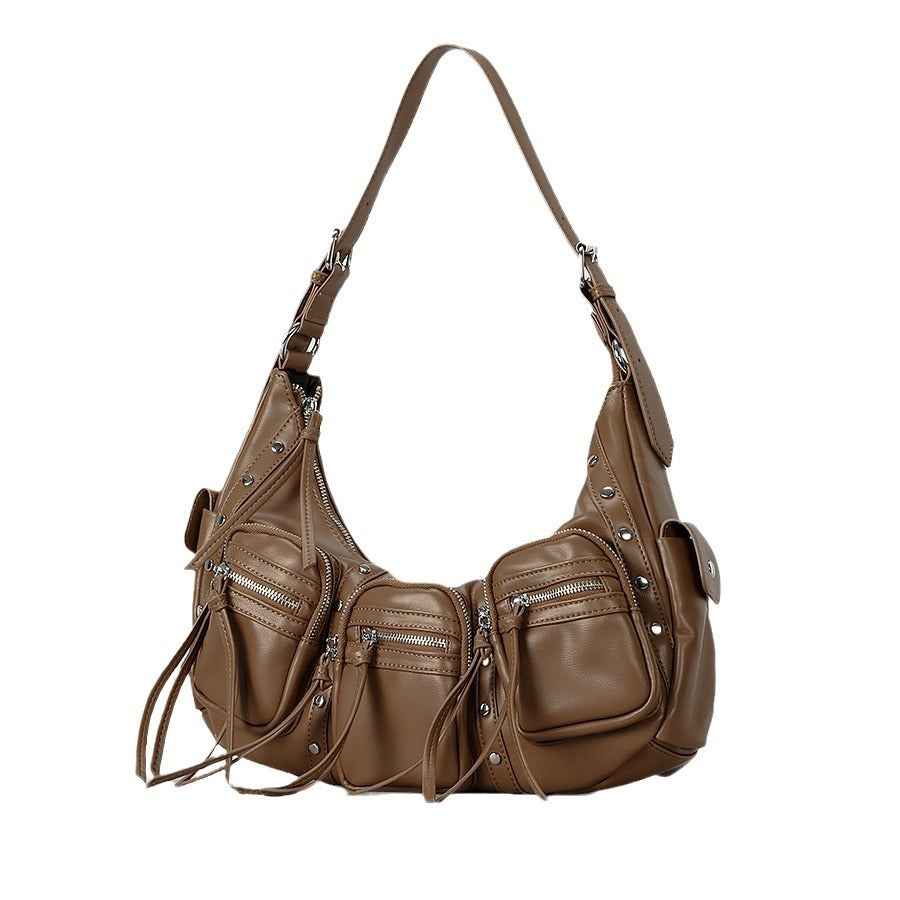 One Shoulder Punk Tassel Large Capacity Bag Women Brown All Products