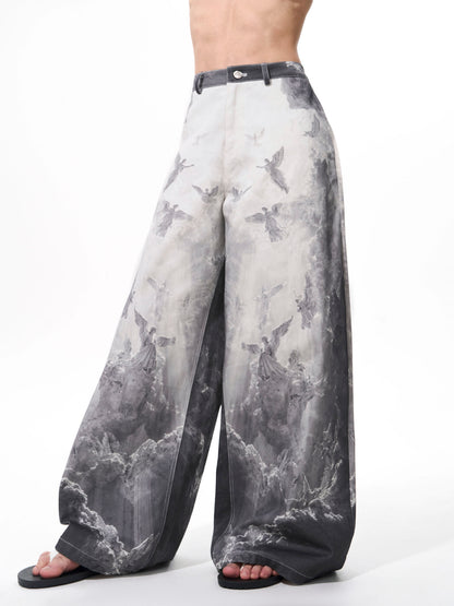 Vintage Rainbow-coated Trompe L'oeil Painted Distressed Straight-leg Jeans For Men