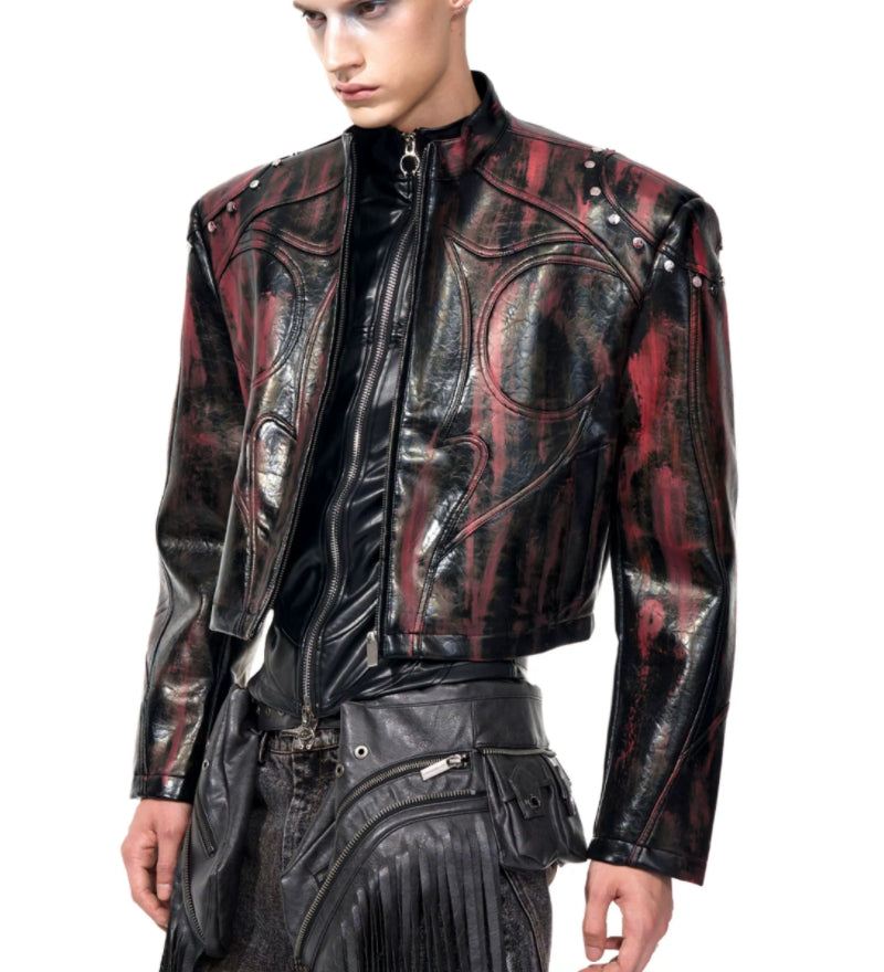 Men's Stand Up Collar Leather Jacket