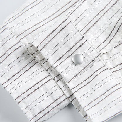 Retro-striped Streetwear Top Loose-fit Lapel Workwear Jacket For Men And Women