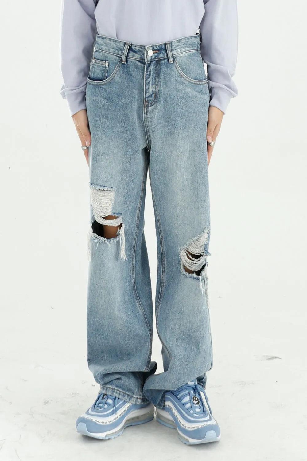 Distressed Wide Leg Jeans with Pockets For Men | MuddyStock Originals