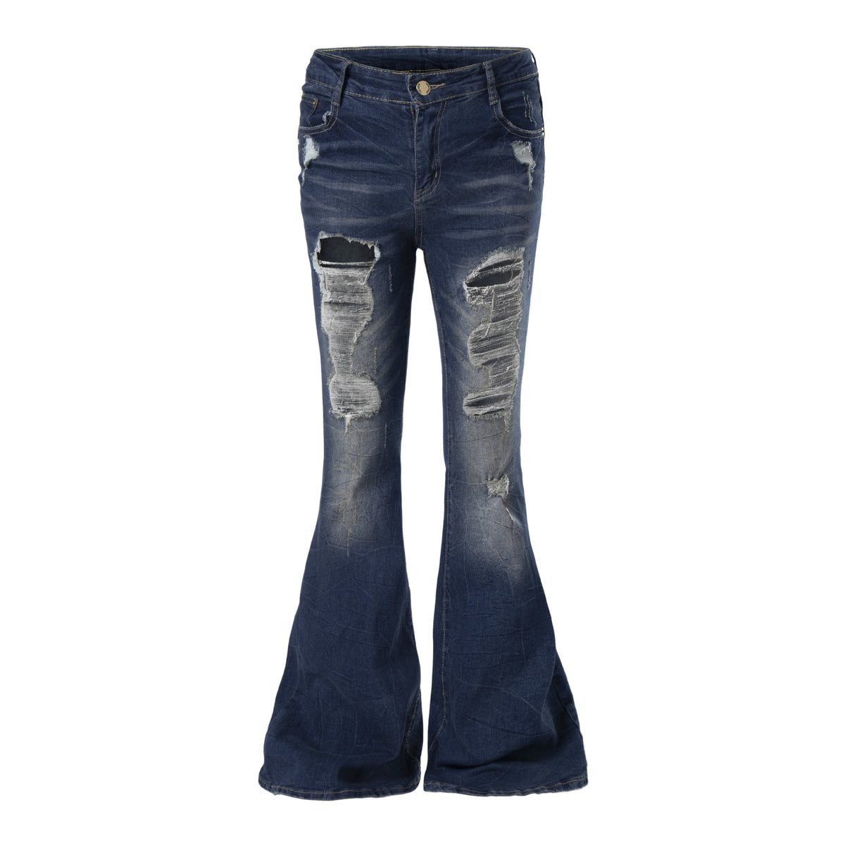 Women's jeans with worn straps and torn holes | MuddyStock Originals Blue