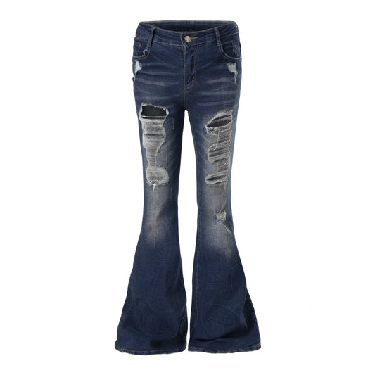 Women's jeans with worn straps and torn holes | MuddyStock Originals Blue