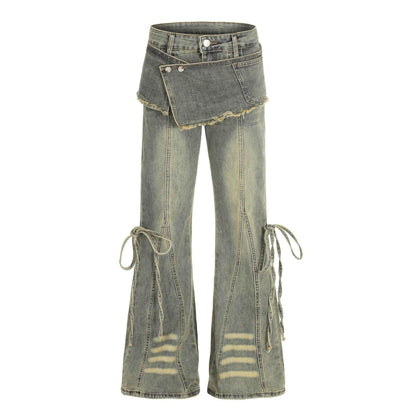 Curtain splicing micro flared jeans for women | MuddyStock Originals Blue