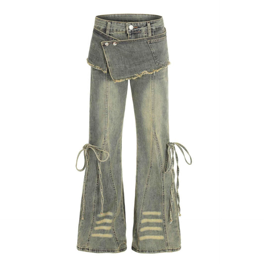 Curtain splicing micro flared jeans for women | MuddyStock Originals Blue