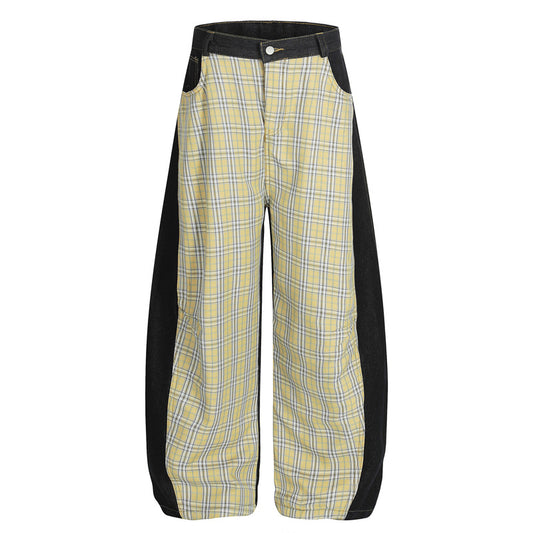 Vintage Plaid Color-Blocking Straight Leg Jeans For Women | MuddyStock Originals Black