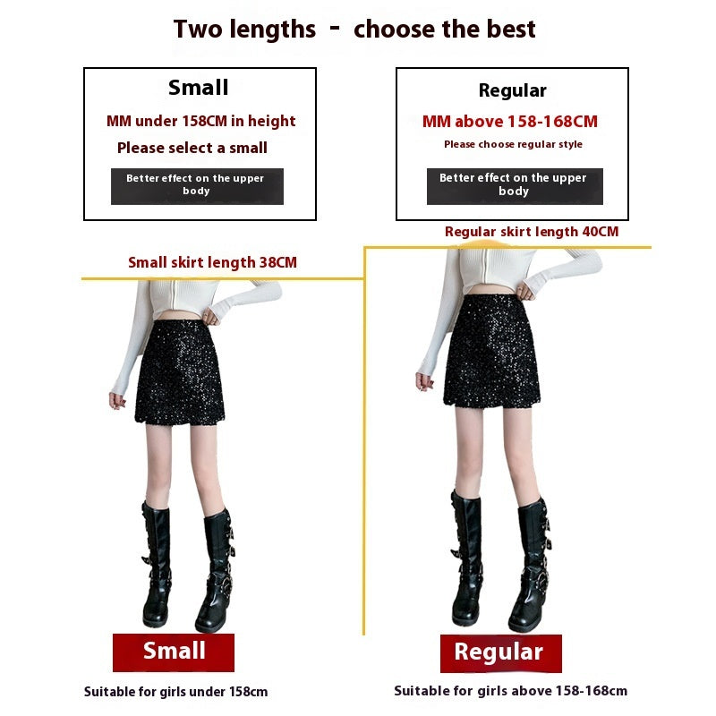 Sequined High Waist Black Sheath A- Line Skirt For Women All Products
