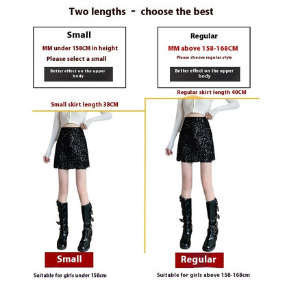 Sequined High Waist Black Sheath A- Line Skirt For Women All Products
