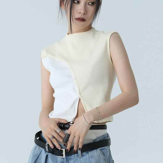 Elegant Slim-fit Short Thread Cotton Sleeveless T-shirt MuddyStock