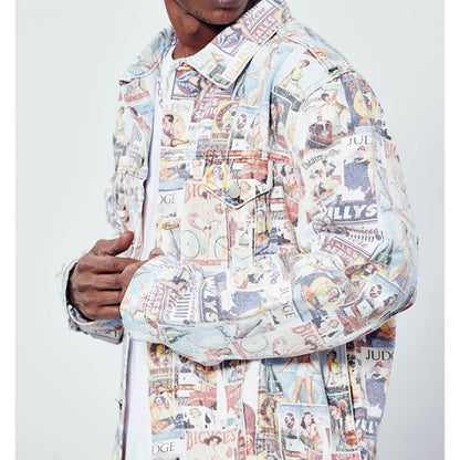 Hip Hop Washed Vintage Poster Cowboy Loose Coat For Men MuddyStock