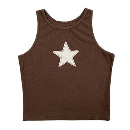 Printed Round Neck Sleeveless Vest Brown MuddyStock