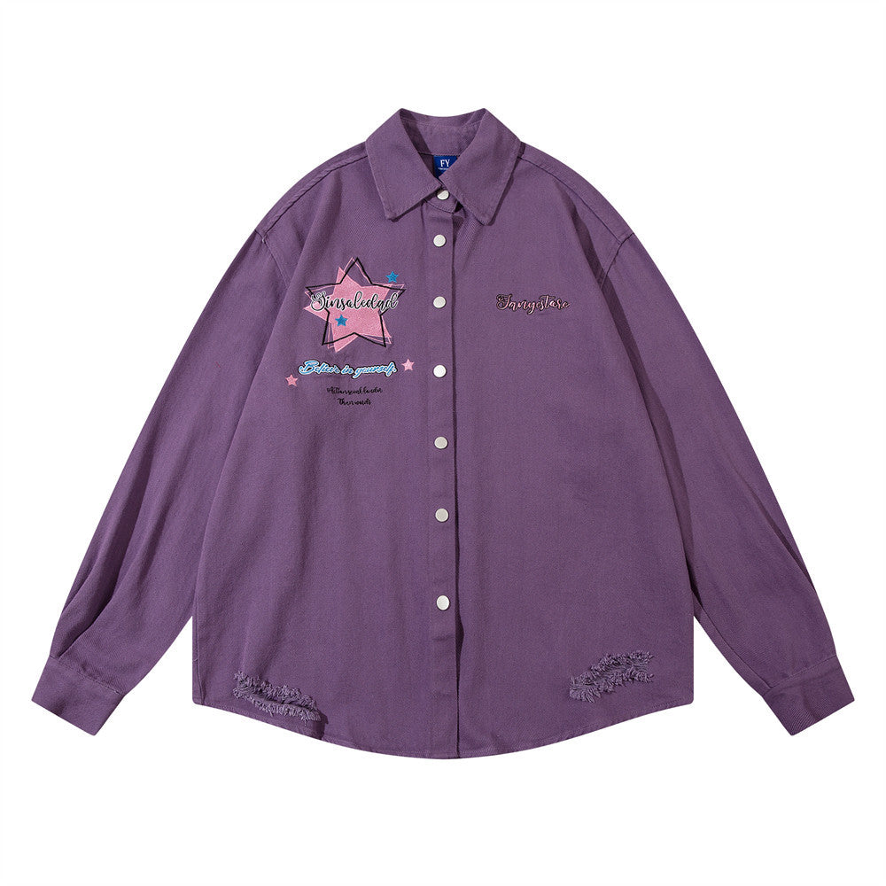 Five-pointed Star Long-sleeved Shirt For Women FY5802 Purple