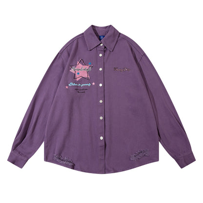 Five-pointed Star Long-sleeved Shirt For Women FY5802 Purple