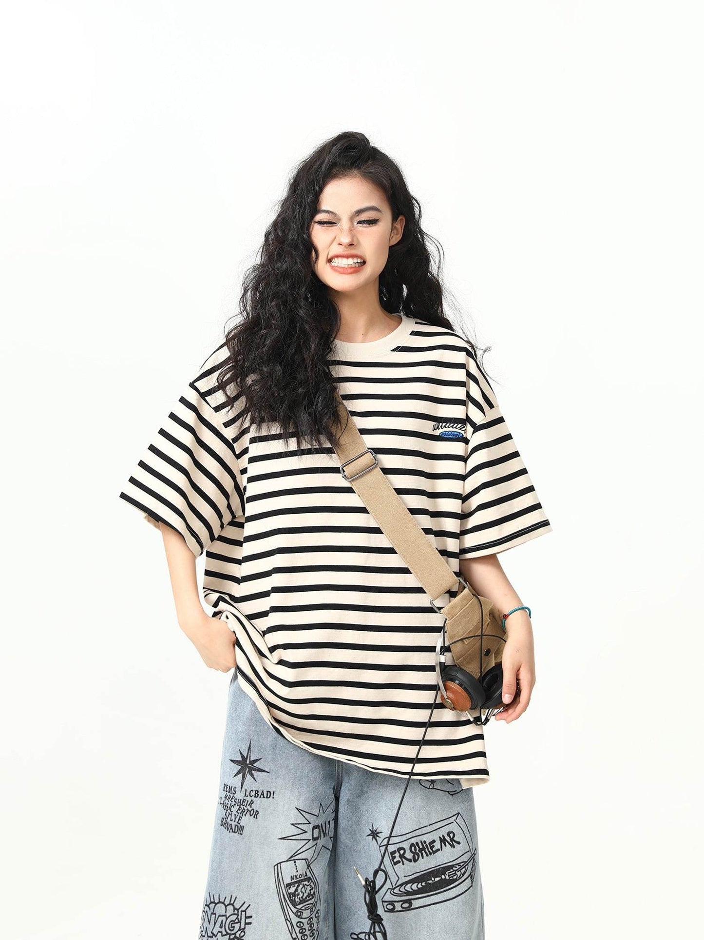 Retro Striped Short-sleeved T-shirt For Women MuddyStock