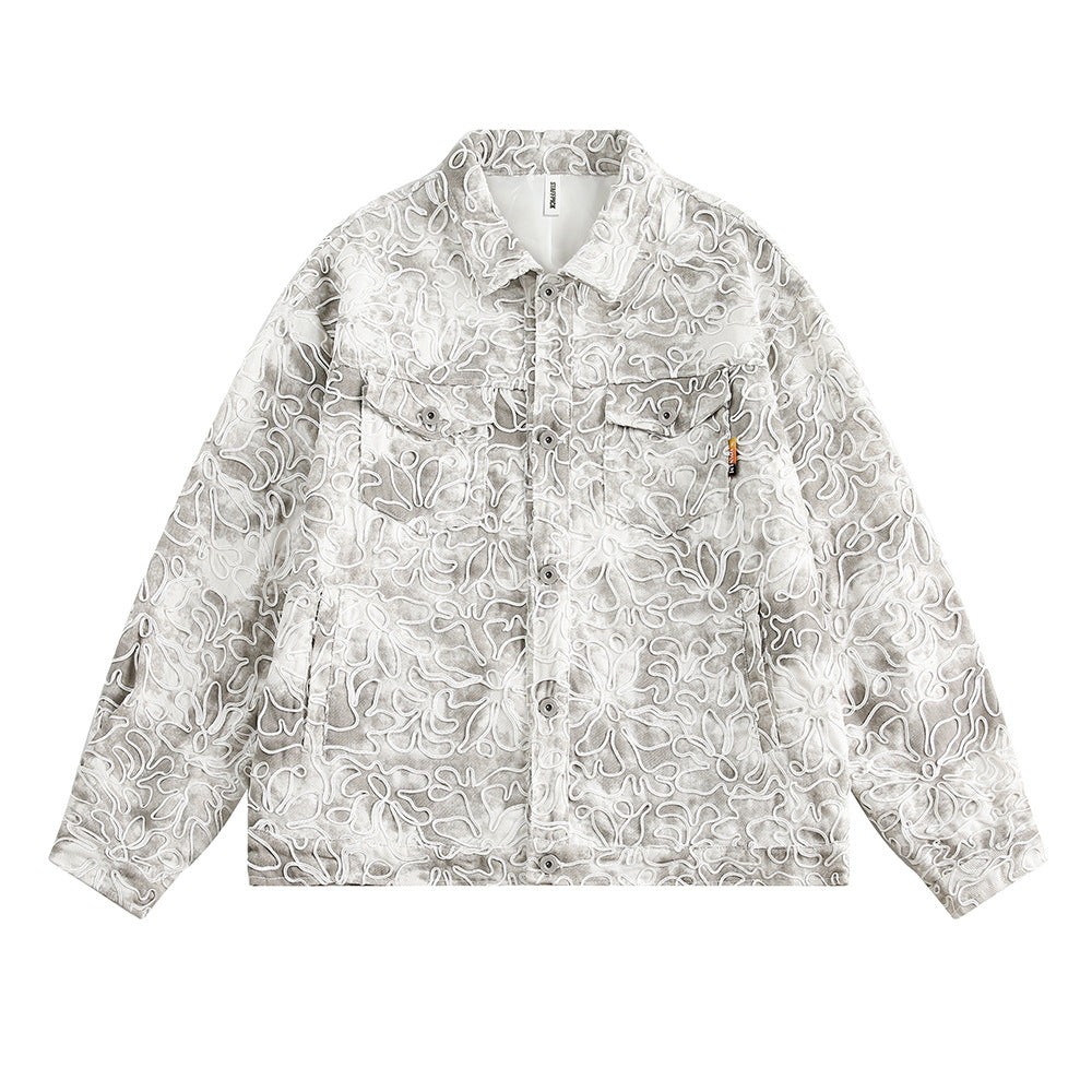 Tie-dye Gradient Loose Jacket Men's And Women's High Street Gray White All Products