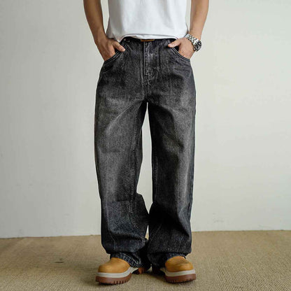 Loose Straight Washed Distressed Black Jeans MuddyStock