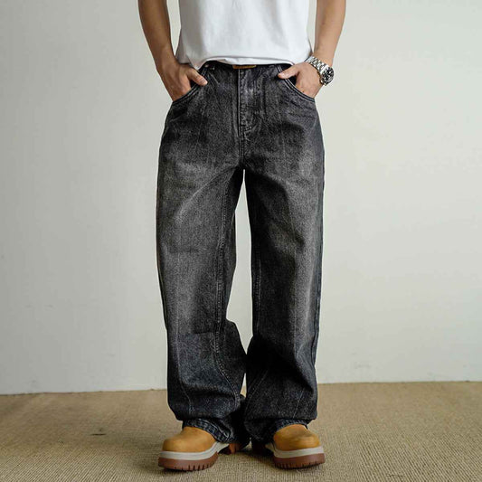 Loose Straight Washed Distressed Black Jeans MuddyStock