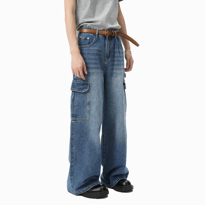 Wide-leg Multi-pocket Straight-leg Work Pants For Men