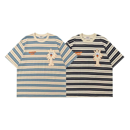 Cartoon embroidered striped short sleeved T-shirt for men | MuddyStock Originals