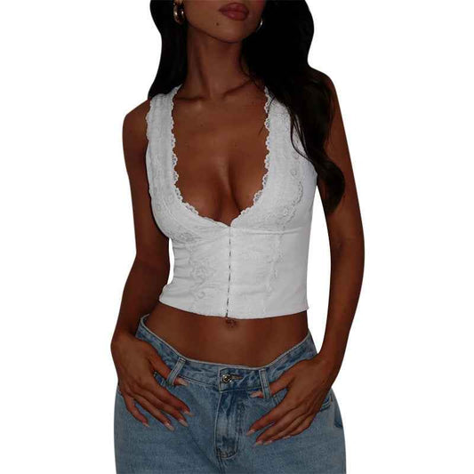 V-neck lace hook and loop top for women | MuddyStock Originals MuddyStock