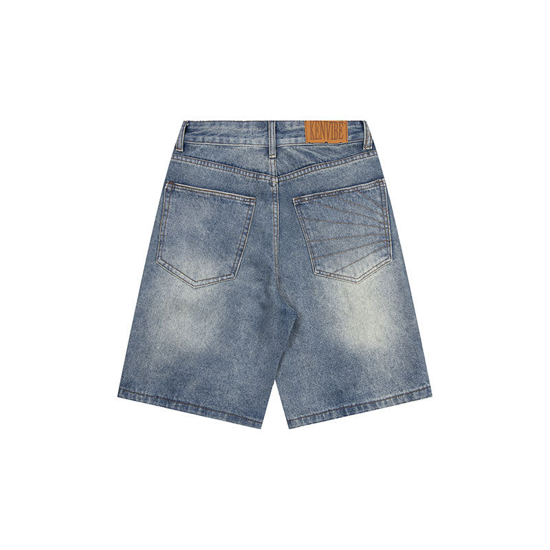 Washed straight leg denim shorts