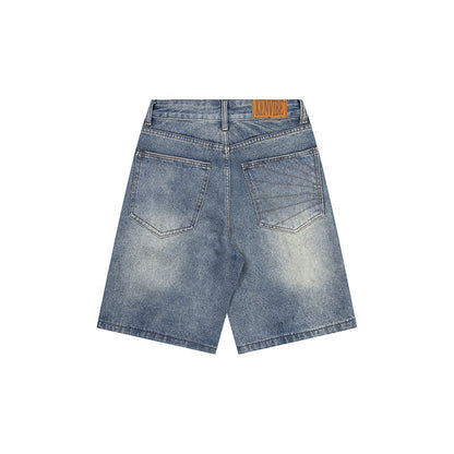 Washed straight leg denim shorts