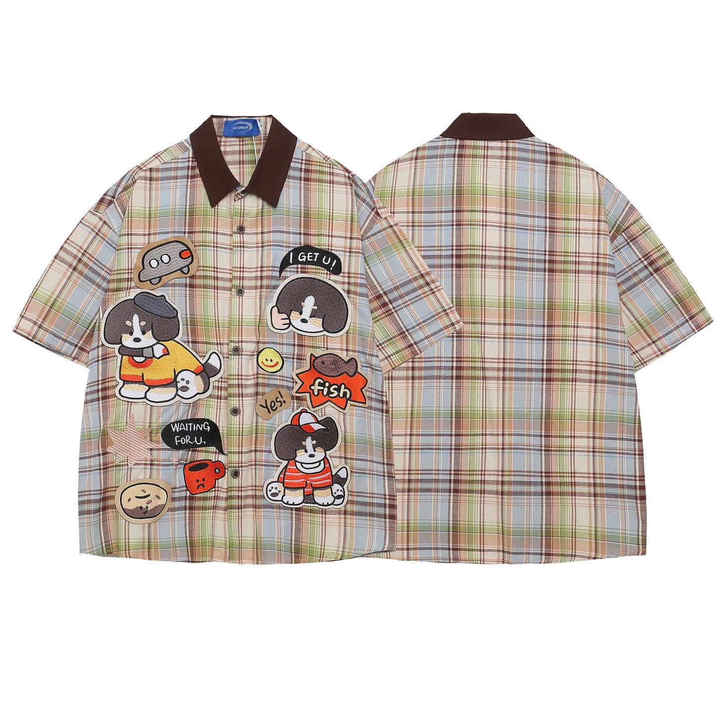 Retro Cartoon Embroidery Plaid Short Sleeve Shirt For Men | MuddyStock Originals eprolo
