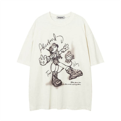 Cartoon Cotton T-shirt For Men And Women Apricot MuddyStock