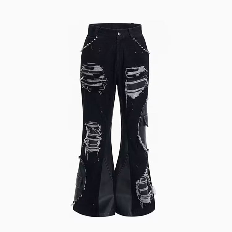 Retro Rivet Stitching Skinny Jeans For Men Black