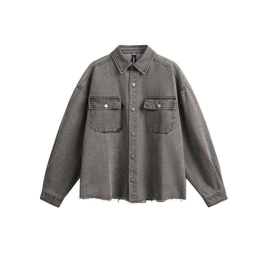 Loose washed denim long sleeved shirt for men | MuddyStock Originals