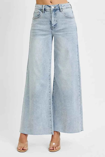 RISEN Full Size High Rise Ankle Wide Palazzo Jeans Plus Size For Women LIGHT Trendsi
