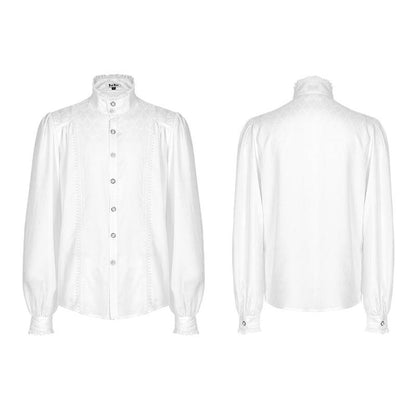 Men's Retro Noble Dress Stand Collar Long Sleeve Shirt White
