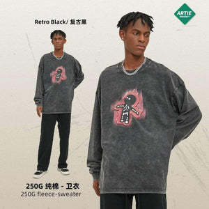 Long sleeved Washed Old T-shirt For Men And Women | MuddyStock Originals Retro Black