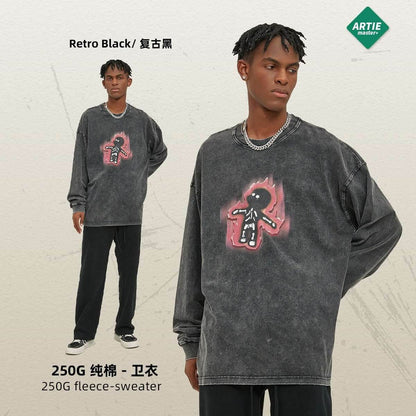 Long sleeved Washed Old T-shirt For Men And Women | MuddyStock Originals Retro Black MuddyStock