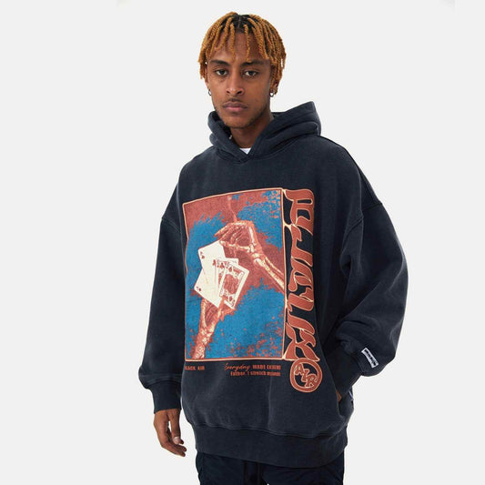 Street Retro Poker Printed Hoodie For Men MuddyStock