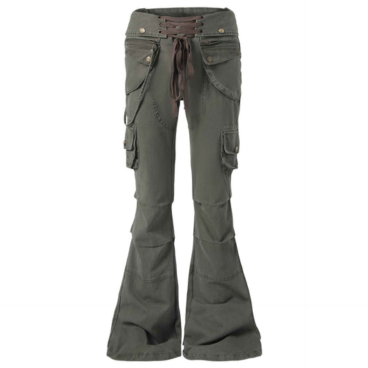 Irregular strap low waisted jeans for women | MuddyStock Originals Light Green
