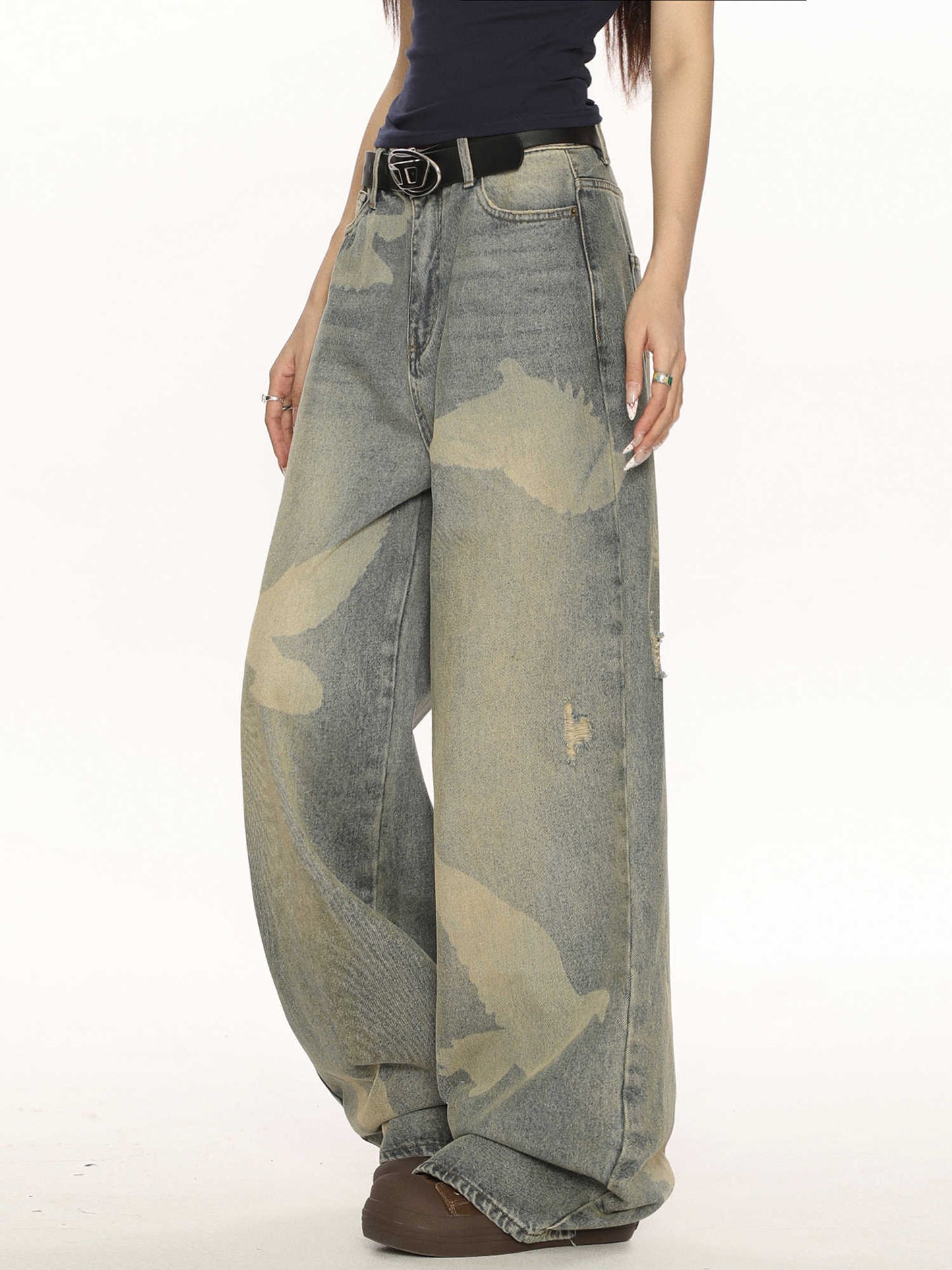 High-grade Pigeon Printed Personalized Chic Jeans MuddyStock