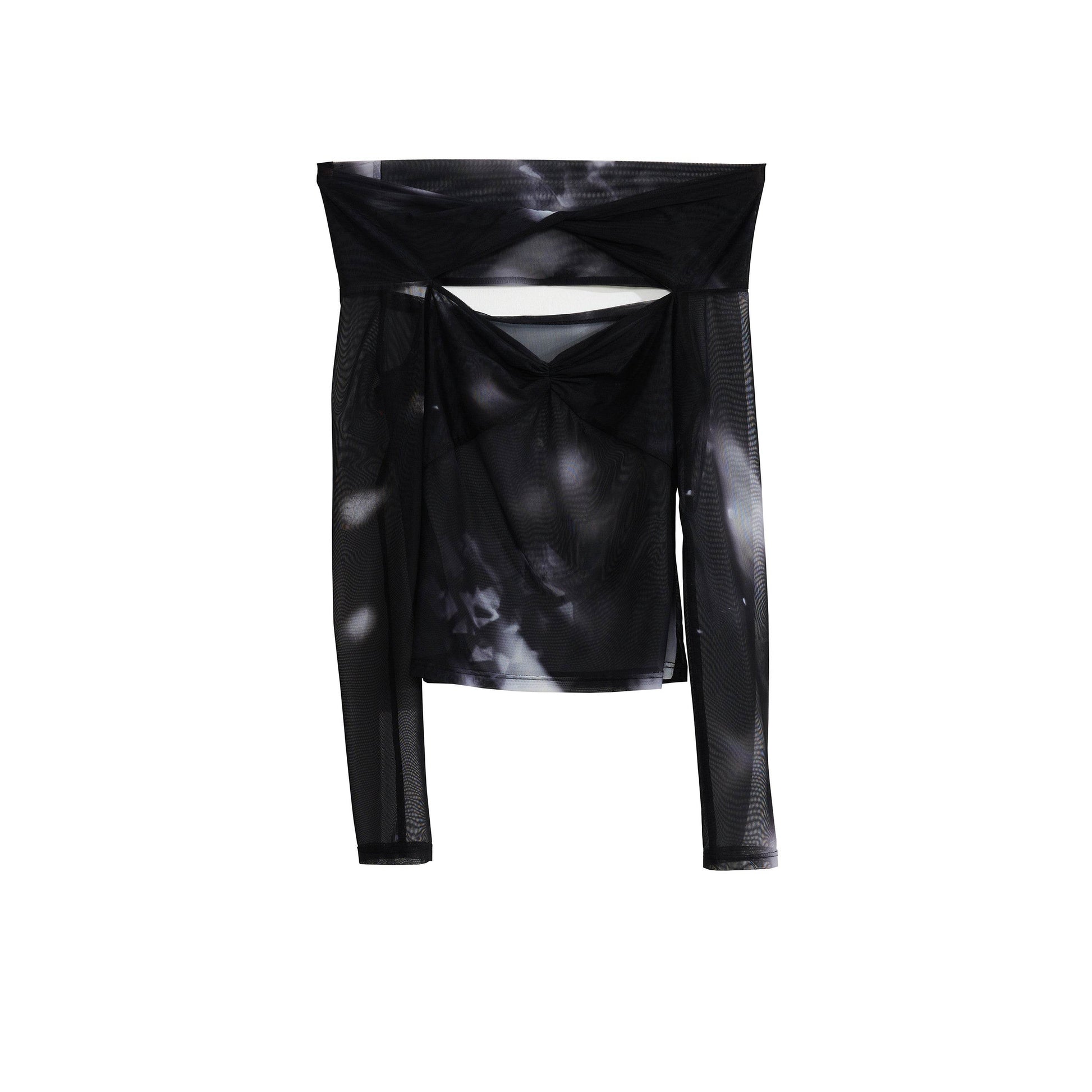 Hollowed Out Gauze Base Top Black MuddyStock